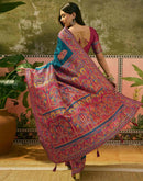 Teal Blue Silk Woven Kalamkari Saree