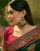 Dark Green Silk Woven Kalamkari Saree