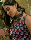 Black Georgette Floral Printed Saree