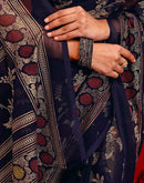 Navy Blue Georgette Foil Printed Saree