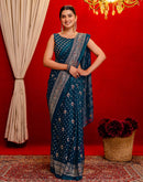 Rama Blue Georgette Foil Printed Saree