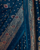 Rama Blue Georgette Foil Printed Saree