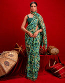 Dark Green Chiffon Printed Saree