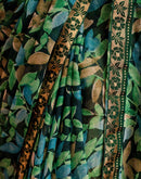 Dark Green Chiffon Printed Saree