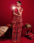 Wine Chiffon Printed Saree