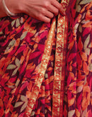 Wine Chiffon Printed Saree