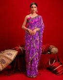 Dark Purple Chiffon Printed Saree