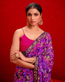 Dark Purple Chiffon Printed Saree