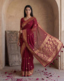 Maroon Georgette Foil Printed Saree