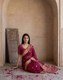 Maroon Georgette Foil Printed Saree
