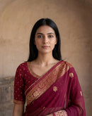 Maroon Georgette Foil Printed Saree
