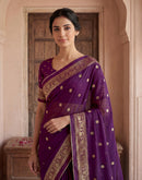 Wine Georgette Foil Printed Saree