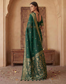 Dark Green Georgette Foil Printed Saree