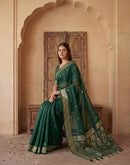Dark Green Georgette Foil Printed Saree