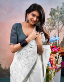 Off White Chanderi Printed Saree