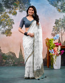 Off White Chanderi Printed Saree