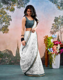 Off White Chanderi Printed Saree