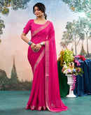 Rani Pink Chiffon Woven Border Saree