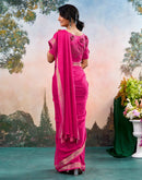 Rani Pink Chiffon Woven Border Saree