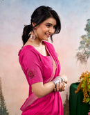 Rani Pink Chiffon Woven Border Saree