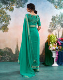 Teal Green Chiffon Woven Border Saree