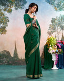 Dark Green Chiffon Woven Border Saree
