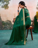 Dark Green Chiffon Woven Border Saree