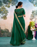 Dark Green Chiffon Woven Border Saree