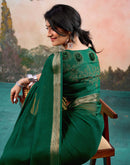 Dark Green Chiffon Woven Border Saree