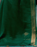 Dark Green Chiffon Woven Border Saree