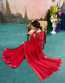 Red Chiffon Woven Border Saree