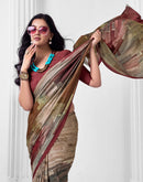 Dark Beige Crepe Printed Saree