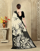 Beige Crepe Silk Printed Saree