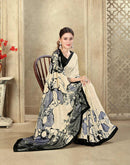 Beige Crepe Silk Printed Saree