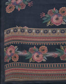 Navy Blue Satin Floral Printed Saree
