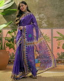 Violet Cotton Linen Printed Saree