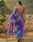 Violet Cotton Linen Printed Saree