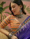 Violet Cotton Linen Printed Saree