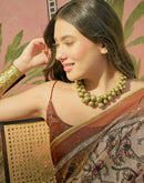 Beige Cotton Linen Printed Saree