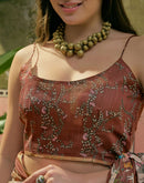 Beige Cotton Linen Printed Saree