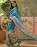 Navy Blue Shimmer Silk Printed Saree