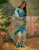 Navy Blue Shimmer Silk Printed Saree
