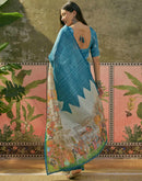Navy Blue Shimmer Silk Printed Saree
