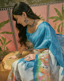Navy Blue Shimmer Silk Printed Saree