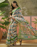 Beige Cotton Linen Printed Saree