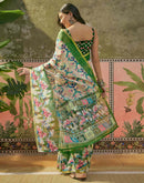 Beige Cotton Linen Printed Saree