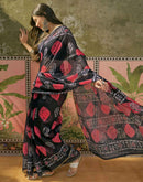 Black Cotton Linen Printed Saree