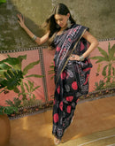 Black Cotton Linen Printed Saree