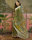 Lime Green Shimmer Silk Printed Saree