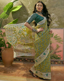 Lime Green Shimmer Silk Printed Saree